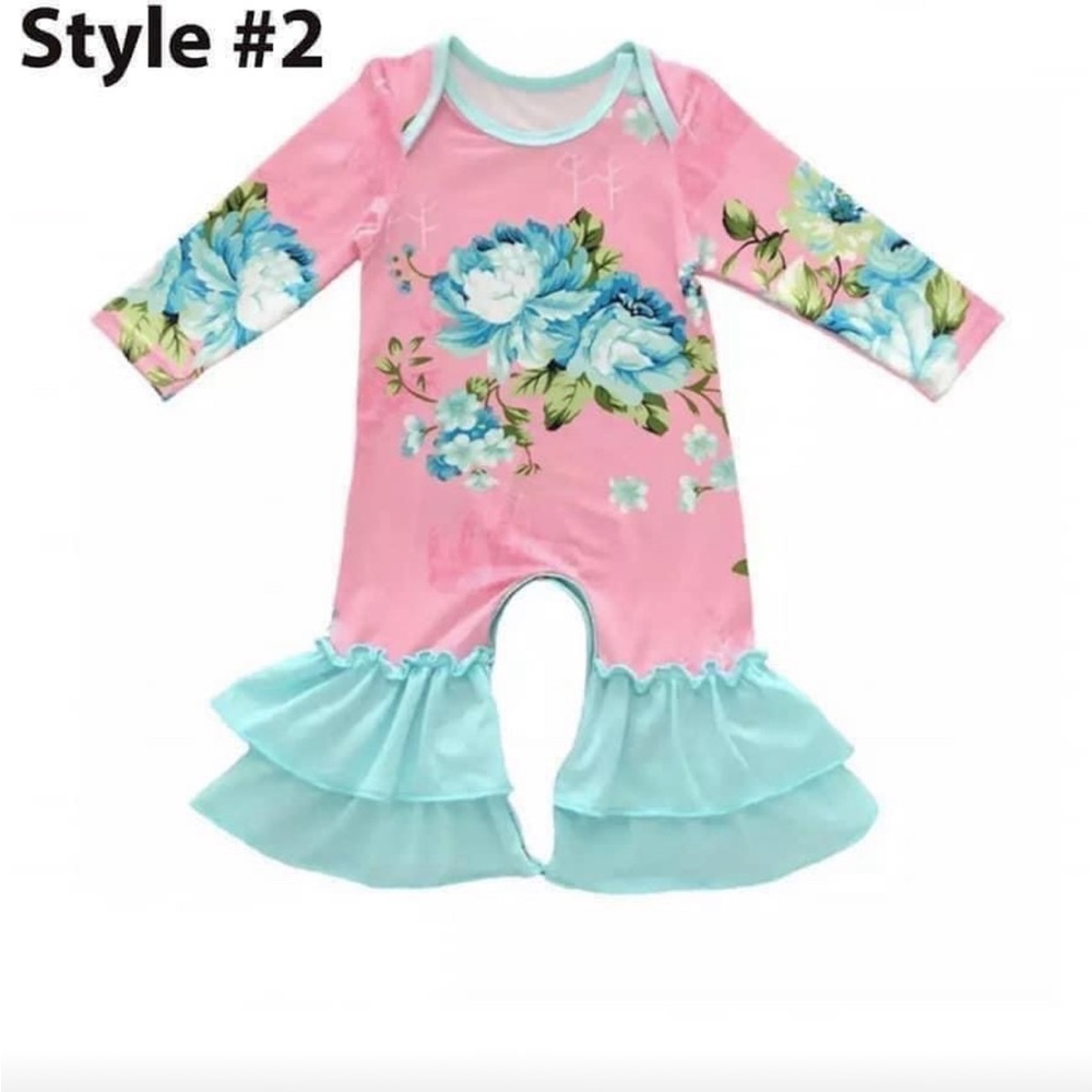 Floral Pink and Blue Baby Romper